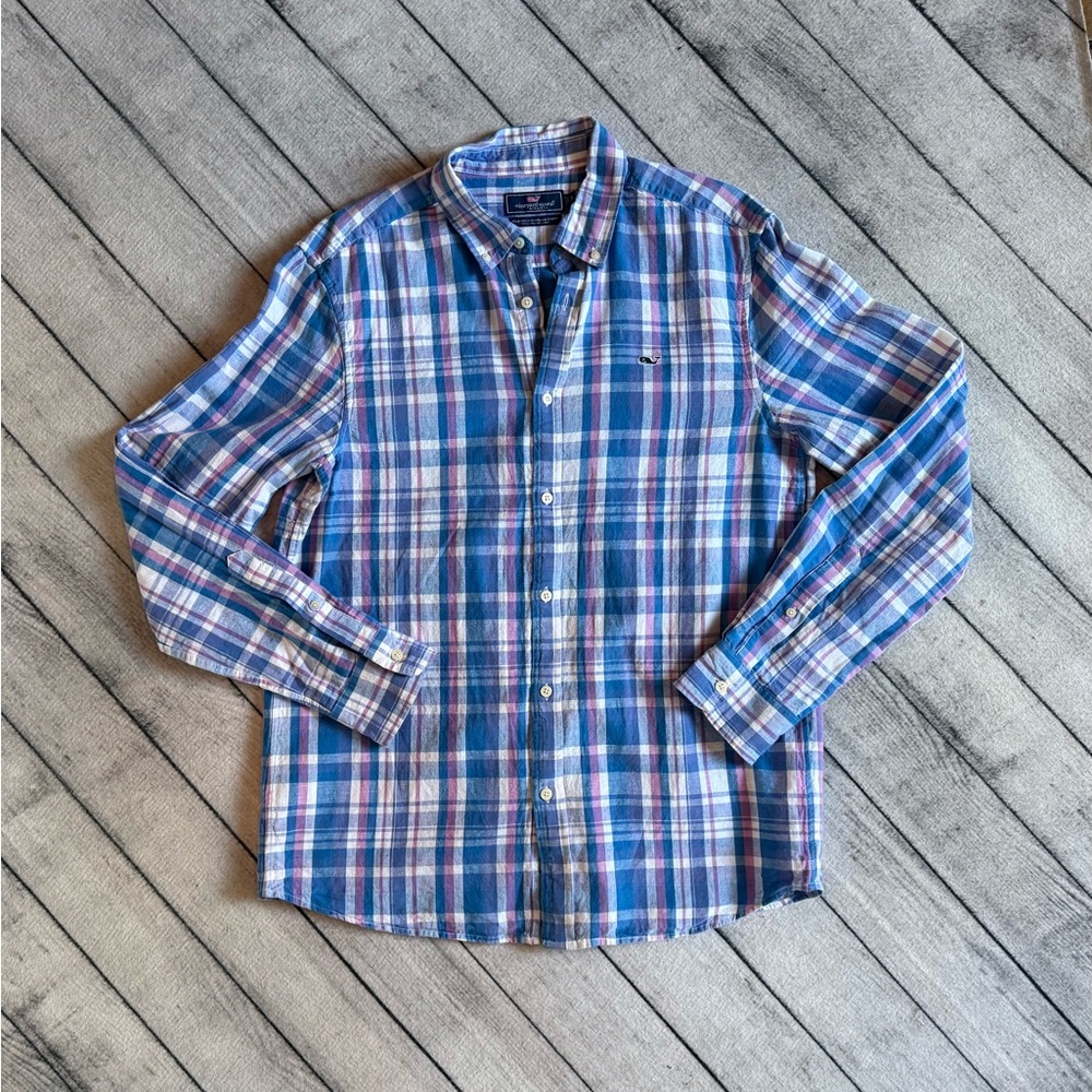 Vineyard Vines Men’s Button Down Shirt, Sz. S, Blue & White Plaid, FREE SHIP!